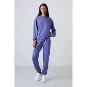 Tommy Life 95287 Melanj O Yaka Oversize Lastik Paça Eflatun Kadın Eşofman Takımı