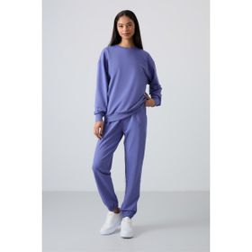 Tommy Life 95287 Melanj O Yaka Oversize Lastik Paça Eflatun Kadın Eşofman Takımı