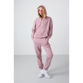Tommy Life 95288 Gül Kurusu Kadın Kapüşonlu Kanguru Cep Oversize Lastik Paça Eşofman Takımı