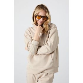 Tommy Life 95288 Kapüşonlu Kanguru Cep Oversize Lastik Paça Bej Kadın Eşofman Takımı