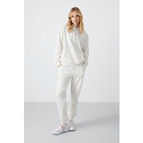 Tommy Life 95288 Kapüşonlu Kanguru Cep Oversize Lastik Paça Ekru Kadın Eşofman Takımı