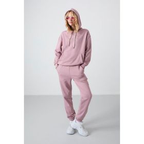 Tommy Life 95288 Kapüşonlu Kanguru Cep Oversize Lastik Paça Gül Kadın Eşofman Takımı