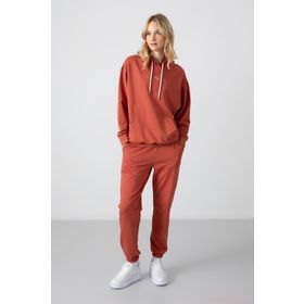 Tommy Life 95288 Kapüşonlu Kanguru Cep Oversize Lastik Paça Tarçın Kadın Eşofman Takımı