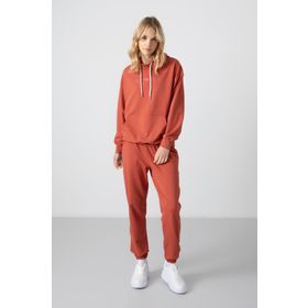 Tommy Life 95288 Kapüşonlu Kanguru Cep Oversize Lastik Paça Tarçın Kadın Eşofman Takımı