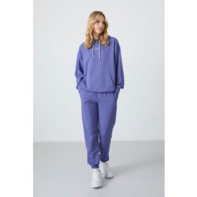 Tommy Life 95288 Melanj Kapüşonlu Kanguru Cep Oversize Lastik Paça Eflatun Kadın Eşofman Takımı