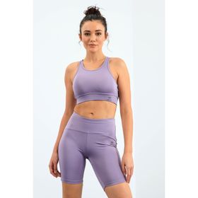 Tommy Life 95302 Eflatun Kadın Yüksek Bel Toparlayıcı Crop Biker Tayt Takım