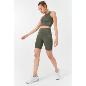 Tommy Life 95302 Yüksek Bel Toparlayıcı Dar Kalıp Crop Biker Petrol Kadın Tayt Takım