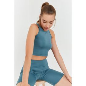 Tommy Life 95302 Yüksek Bel Toparlayıcı Mint Yeşil Kadın Crop Biker Tayt Takım