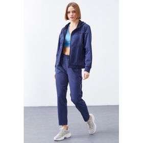 Tommy Life 95306 Kapüşonlu Gizli Cep Detaylı Standart Kalıp İndigo Kadın Eşofman Takımı