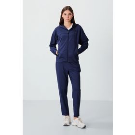 Tommy Life 95306 Kapüşonlu Gizli Cep Detaylı Standart Kalıp İndigo Kadın Eşofman Takımı