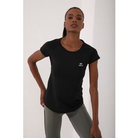 Tommy Life 97101 Siyah Sırt Pencereli Kısa Kol Standart Kalıp O Yaka Kadın T-Shirt