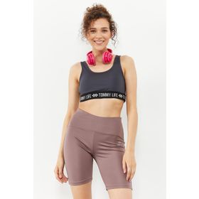 Tommy Life 97113 Yazı Şeritli Standart Kalıp U Yaka Antrasit Spor Kadın Büstiyer