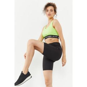Tommy Life 97113 Yazı Şeritli Standart Kalıp U Yaka Neon Sarı Kadın Spor Büstiyer