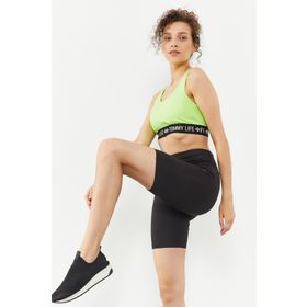 Tommy Life 97113 Yazı Şeritli Standart Kalıp U Yaka Neon Sarı Kadın Spor Büstiyer