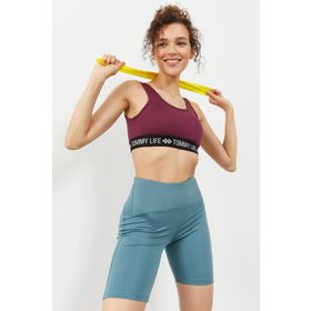 Tommy Life 97113 Yazı Şeritli Standart Kalıp U Yaka Spor Bordo Kadın Büstiyer