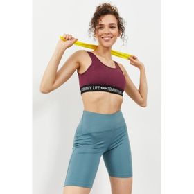 Tommy Life 97113 Yazı Şeritli Standart Kalıp U Yaka Spor Bordo Kadın Büstiyer