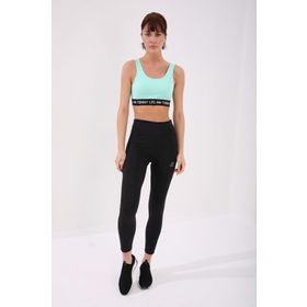 Tommy Life 97113 Yazı Şeritli Standart Kalıp U Yaka Spor Mint Yeşili Kadın Büstiyer