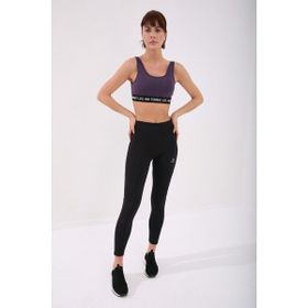 Tommy Life 97113 Yazı Şeritli Standart Kalıp U Yaka Spor Mor Kadın Büstiyer