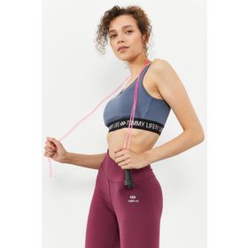 Tommy Life 97113 Yazı Şeritli Standart Kalıp U Yaka Spor Petrol Kadın Büstiyer