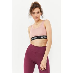 Tommy Life 97113 Yazı Şeritli Standart Kalıp U Yaka Spor Pudra Kadın Büstiyer