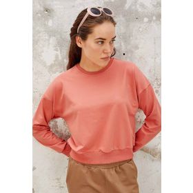 Tommy Life 97114 Pudra Kadın Basic Rahat Form O Yaka Kadın Sweatshirt