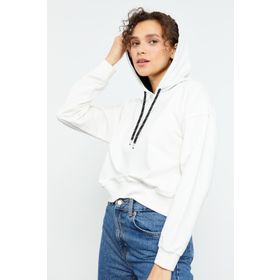 Tommy Life 97115 Ekru Klasik Kapüşonlu Kadın Sweatshirt