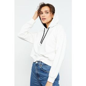 Tommy Life 97115 Ekru Klasik Kapüşonlu Kadın Sweatshirt