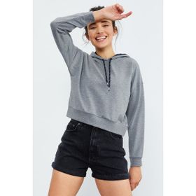 Tommy Life 97115 Gri Melanj Kadın Uzun Kol Rahat Form Kapüşonlu Kadın Sweatshirt