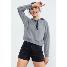 Tommy Life 97115 Gri Melanj Kadın Uzun Kol Rahat Form Kapüşonlu Kadın Sweatshirt