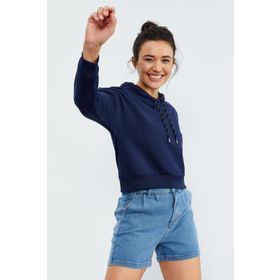 Tommy Life 97115 İndigo Kadın Uzun Kol Rahat Form Kapüşonlu Kadın Sweatshirt