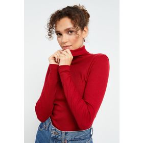 Tommy Life 97119 Bordo Kaşkorse Triko Dar Kalıp Balıkçı Yaka Kadın Kazak