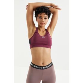 Tommy Life 97121 Bordo Çapraz Sırt Detaylı Slim Fit U Yaka Pedli Kadın Spor Büstiyer
