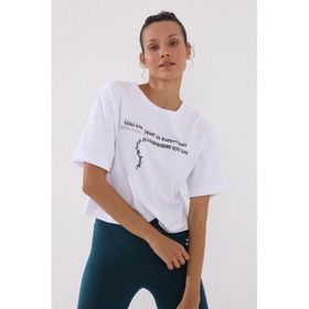 Tommy Life 97135 Beyaz Kadın Yazı Baskılı Kısa Oversize O Yaka T-Shirt