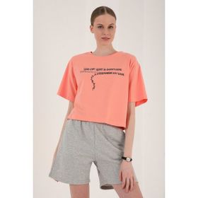 Tommy Life 97135 Kadın Mercan Yazı Baskılı Kısa Oversize O Yaka T-shirt