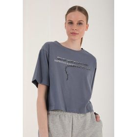 Tommy Life 97135 Kadın Petrol Yazı Baskılı Kısa Oversize O Yaka T-shirt