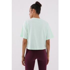Tommy Life 97136 Açık Yeşil Asimetrik Yazı Baskılı Oversize O Yaka Kadın T-shirt