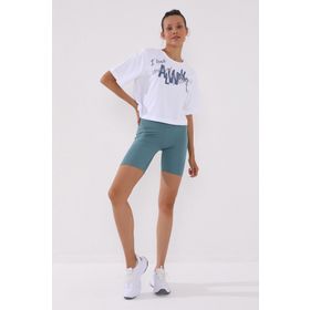 Tommy Life 97136 Beyaz Kadın Asimetrik Yazı Baskılı Oversize O Yaka T-Shirt