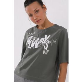 Tommy Life 97136 Kadın Çağla Asimetrik Yazı Baskılı Oversize O Yaka T-shirt