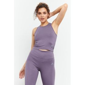 Tommy Life 97148 Sıfır Kol Dar Kalıp O Yaka Eflatun Kadın Crop Top