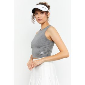 Tommy Life 97148 Sıfır Kol Dar Kalıp O Yaka Gri Melanj Kadın Crop Top