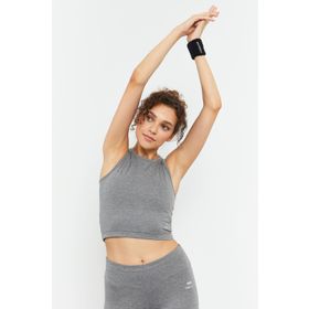 Tommy Life 97148 Sıfır Kol Dar Kalıp O Yaka Gri Melanj Kadın Crop Top