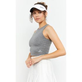 Tommy Life 97148 Sıfır Kol Dar Kalıp O Yaka Gri Melanj Kadın Crop Top