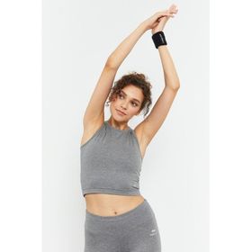 Tommy Life 97148 Sıfır Kol Dar Kalıp O Yaka Gri Melanj Kadın Crop Top