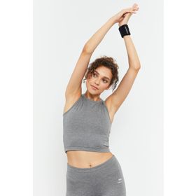 Tommy Life 97148 Sıfır Kol Dar Kalıp O Yaka Gri Melanj Kadın Crop Top