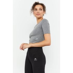 Tommy Life 97149 Gri Melanj Kısa Kollu Dar Kalıp O Yaka Kadın Crop Top