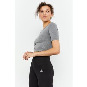 Tommy Life 97149 Gri Melanj Kısa Kollu Dar Kalıp O Yaka Kadın Crop Top