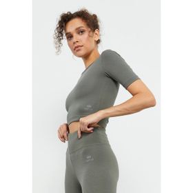 Tommy Life 97149 Kısa Kollu Dar Kalıp O Yaka Çağla Yeşili Kadın Crop Top