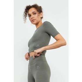 Tommy Life 97149 Kısa Kollu Dar Kalıp O Yaka Çağla Yeşili Kadın Crop Top