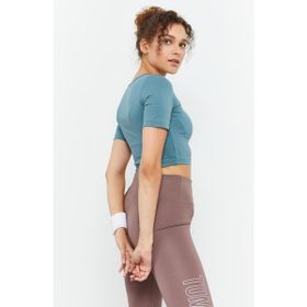 Tommy Life 97149 Mint Yeşili Kadın Kısa Kollu Dar Kalıp O Yaka Crop Top T-Shirt