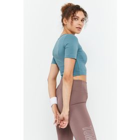 Tommy Life 97149 Mint Yeşili Kadın Kısa Kollu Dar Kalıp O Yaka Crop Top T-Shirt